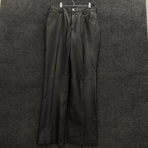 Newport News Black Genuine Leather Womens Wide Leg Pants Size 12 Y2K